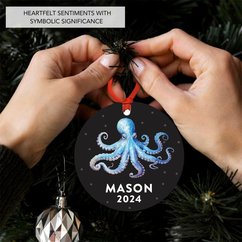Décoration d'arbre de Noël en forme de pieuvre en métal sur mesure pour garçons et filles, Oui