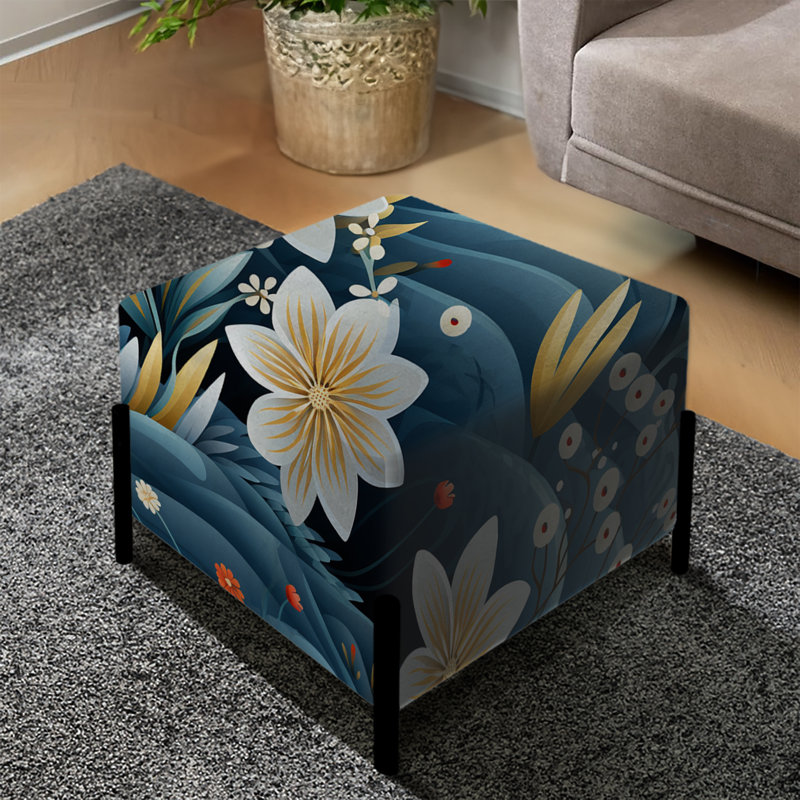 Beige et sarcelle - Tranquillité florale côtière - Repose-pieds carré floral