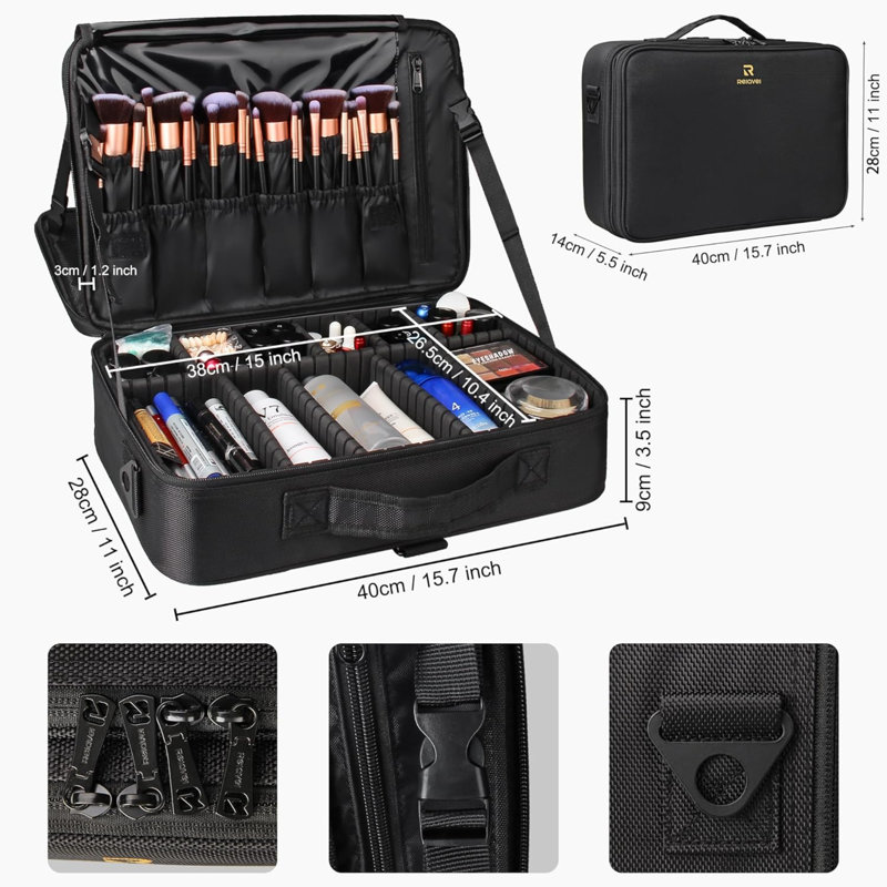 Trousse à maquillage Grande trousse à maquillage Trousse de train professionnelle Boîte de rangement imperméable pour organisateur de maquillage 16,5 pouces