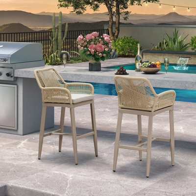 Bay Isle Homeâ„¢ Modern Bar Stools Set Of 2, Aluminum Bar Stool With Cushion For Indoor And Outdoor, Kitchen Island