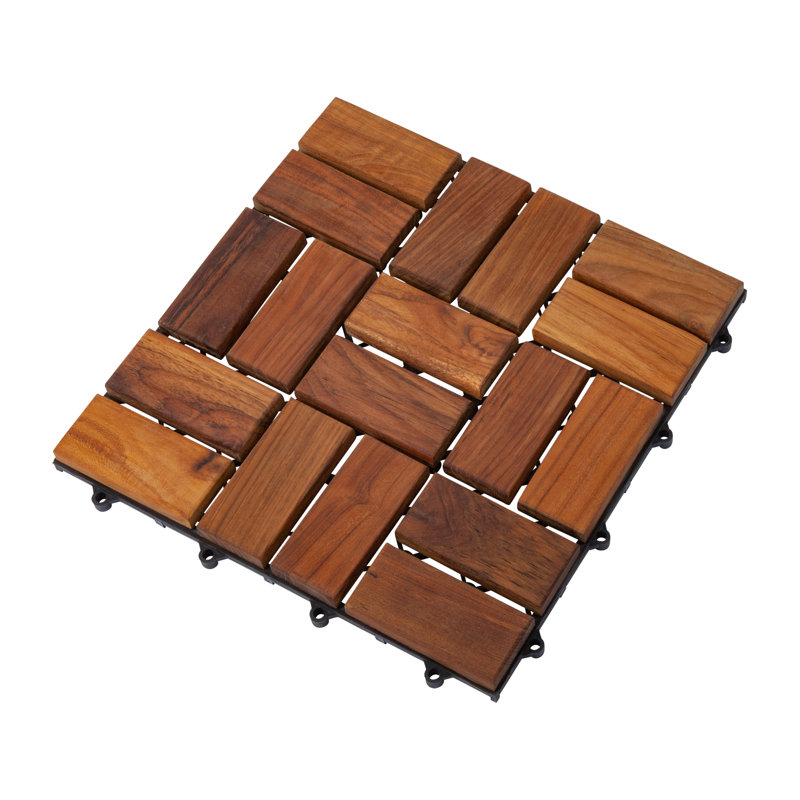 Carreau de terrasse en bois teck 11,8 po x 11,8 po Zig Zag