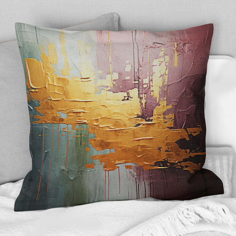 Célébration de la destinée abstraite, peinture or rose IV - Coussin décoratif avec peinture abstraite