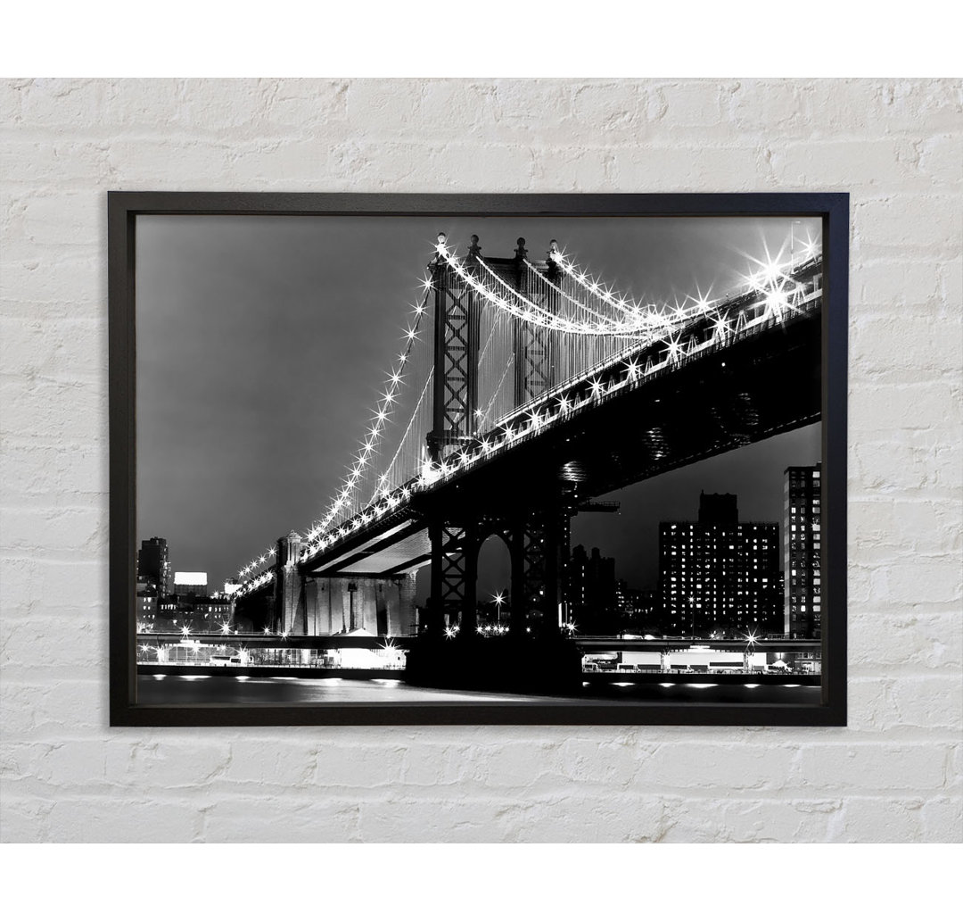 Brooklyn Bridge Night Lights B N W - Einzelbildrahmen Kunstdrucke auf Leinwand