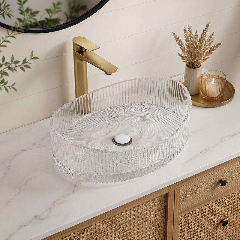Lavabo de salle de bain en verre transparent 20 ", sans vasque, en verre cristal Yuanalo