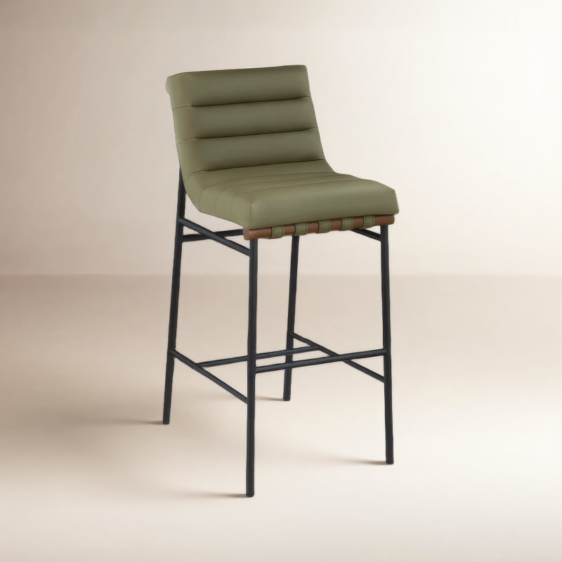 Tabouret de comptoir rembourré Sean Vincentas, Tabouret de bar (siège d'une hauteur de 29,9 po), Cuir végétalien vert olive