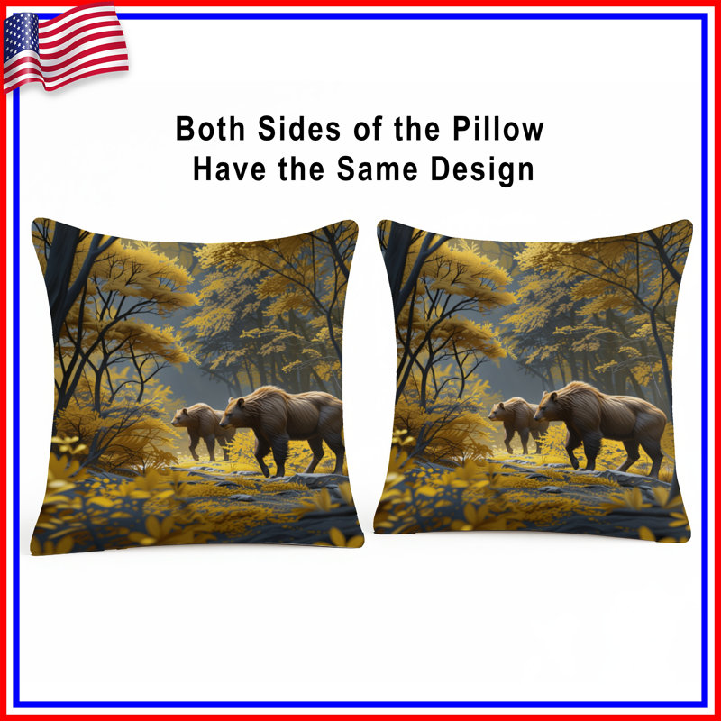 Coussins Bears In Autumn Forest, 16 po x 16 po