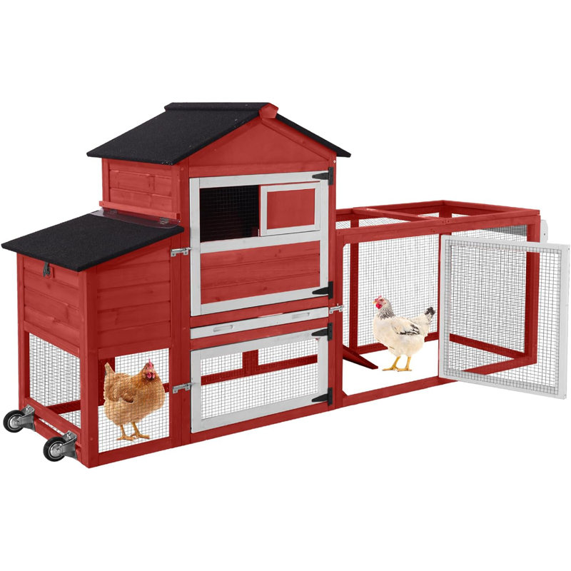 Walk In Chicken Coop with Chicken Run For Up To 3 Chickens, Red
