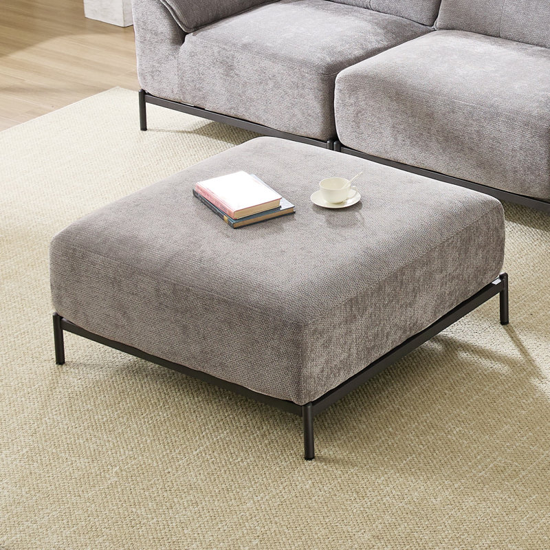 Chenille Upholstered Ottoman, Gray