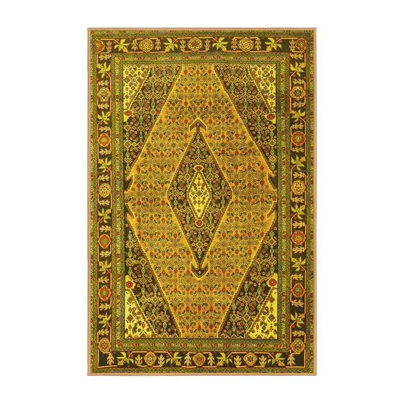 Tapis traditionnels jaunes 1172 lavables à la machine, Rectangle 3 pi x 5 pi