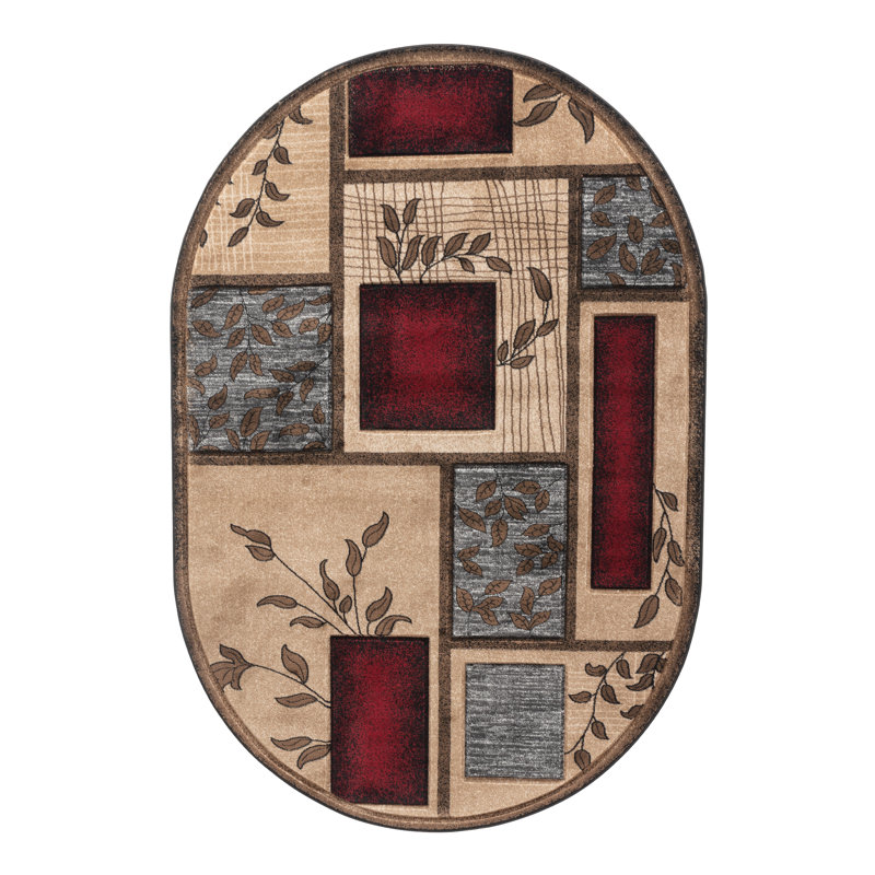 Tapis beige / rouge Zader, Ovale 5 pi 2 po x 7 pi 5 po