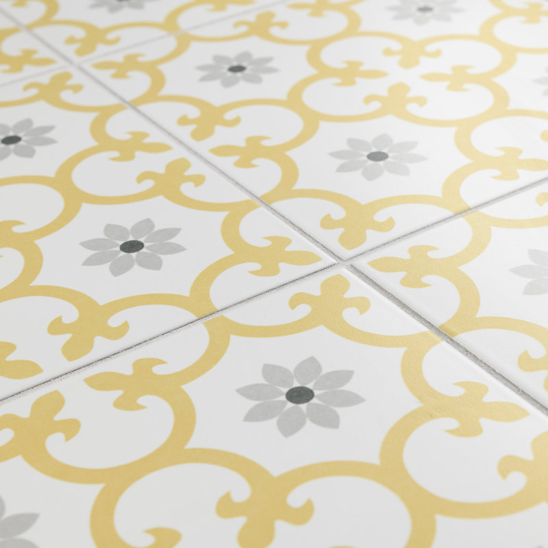 Daria 10" x 10" Porcelain Patterned Wall & Floor Tile, Dandelion