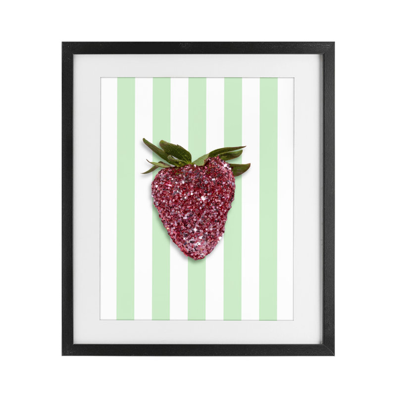 «Glimmer Cherry on Green Stripes», reproduction encadrée sous verre, design par Lish Creative, 16 x 13