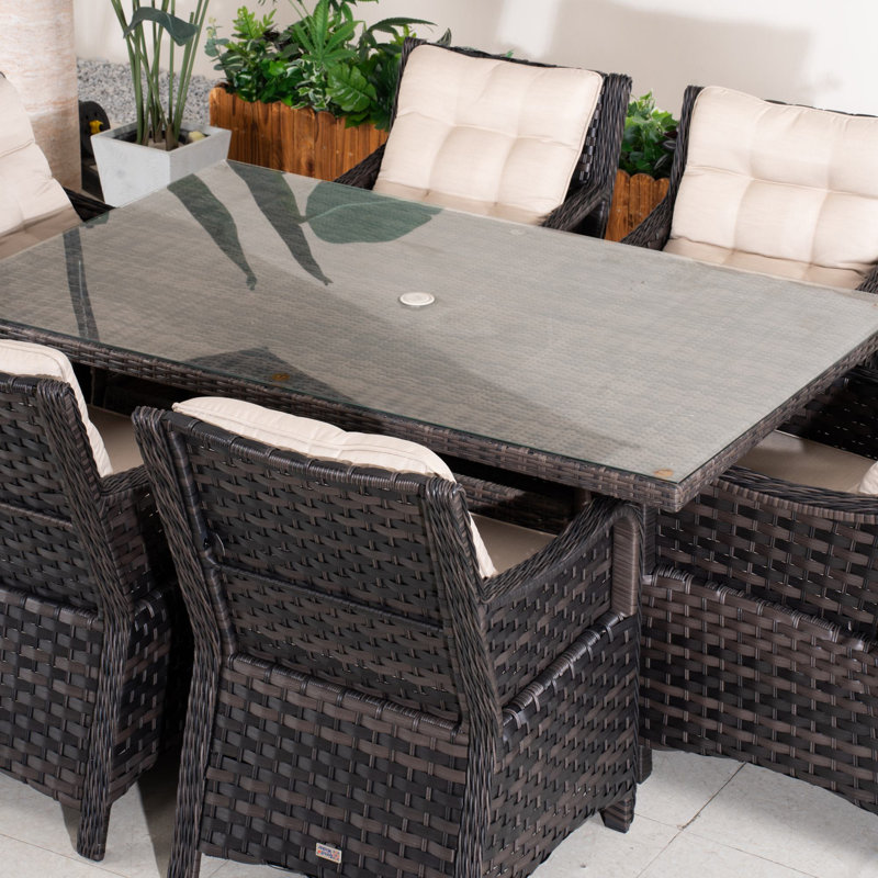 Algird 6-Person Wicker Patio Dining Set With Rectangular Table