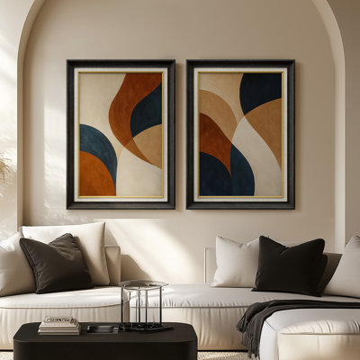 «Neutral Toned Abstract Shapes», ensemble de 2 impressions murales encadrées sur toile 26 po x 36 po