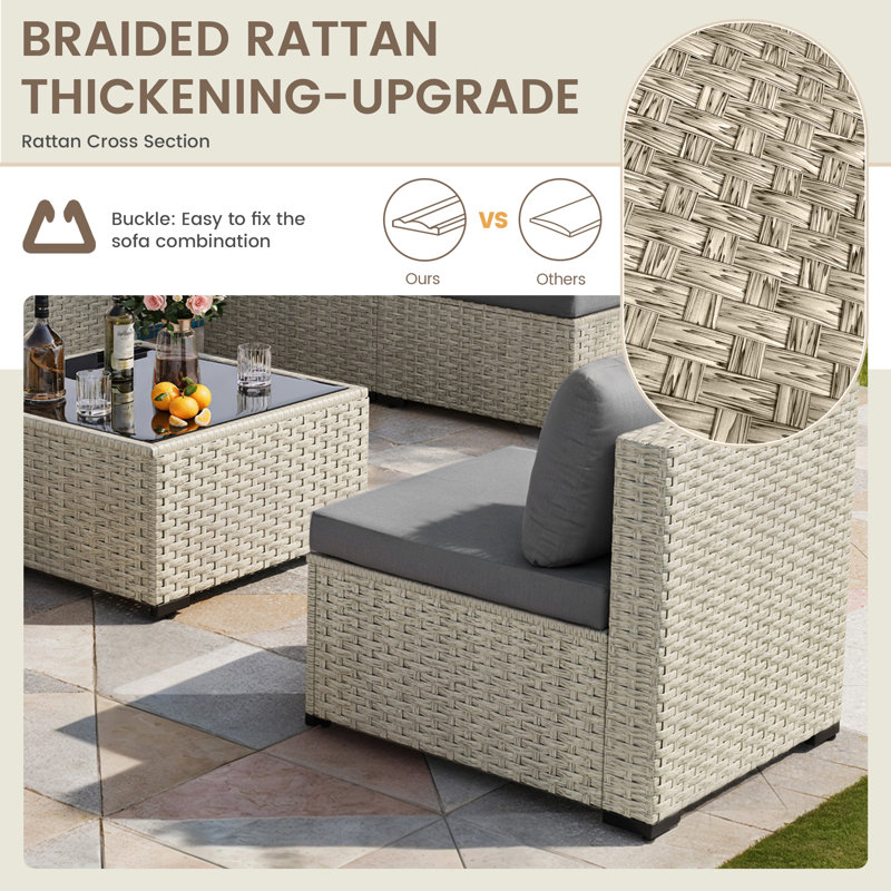 Canapé de patio en rotin avec coussins 2 pièces, Gris