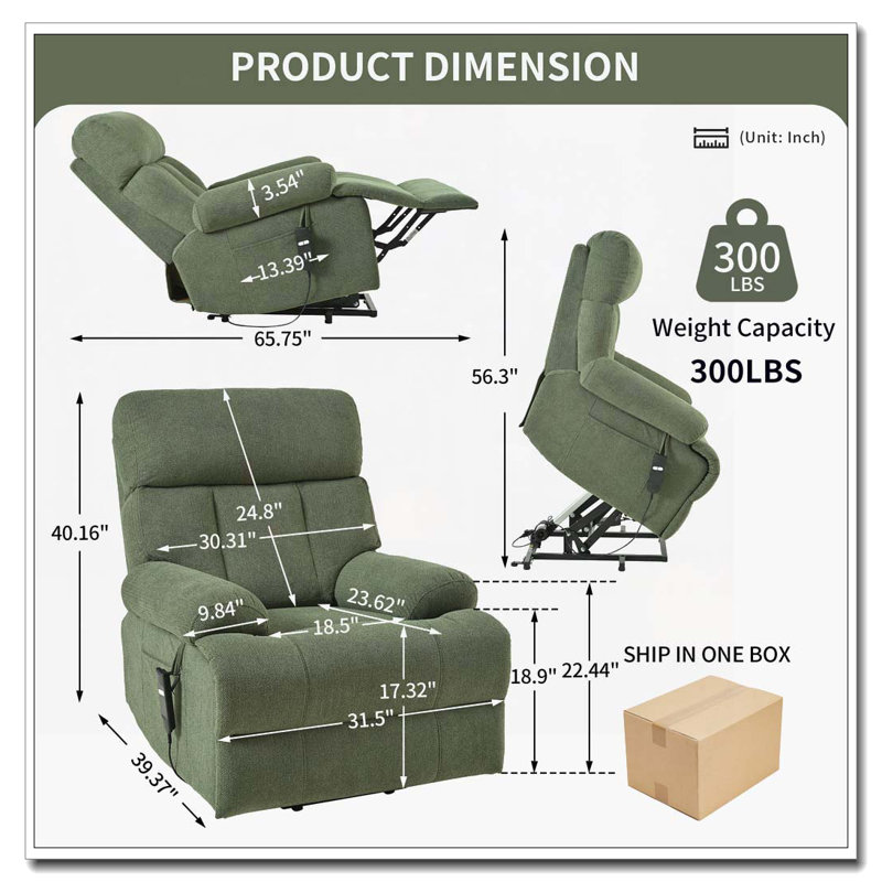 Fauteuil inclinable électrique Power Lift avec 2 porte-gobelets, poches latérales, télécommande (, Gris foncé