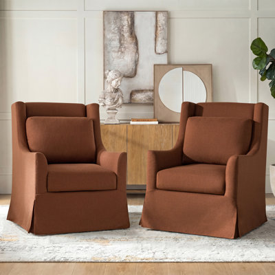 Claudio 29.5" W Farmhouse Slipcover Swivel Accent Chair with Lumbar Pillow