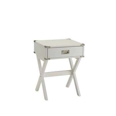 Babs White Finish Accent Table - Modern Square Side Table with Functional Drawer, Small End Table with X-Shaped Base for Living Room