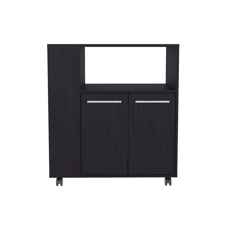 Chariot d'armoire à deux portes avec quatre tablettes, tablettes latérales et armoire, Noir