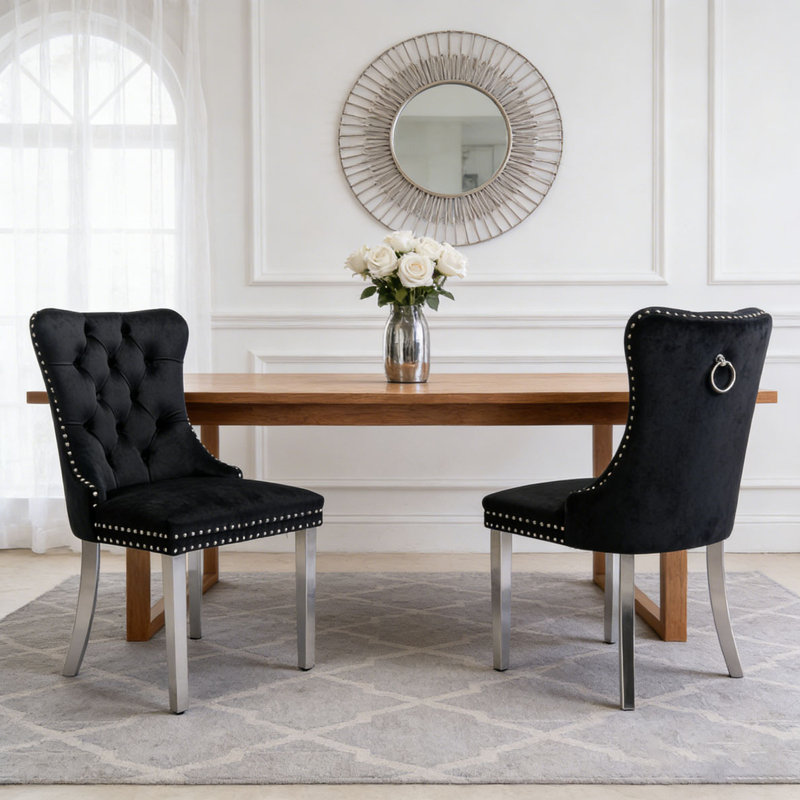 Chaise de salle à manger moderne, Noir, Argent argent