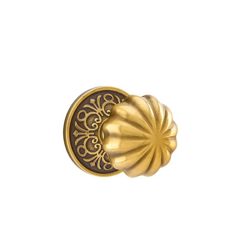 Ensemble de boutons de passage Emtek avec rosette et bouton Melon Lancaster, Laiton antique français