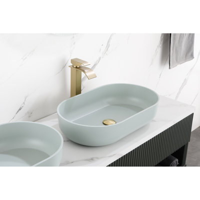 Lavabo vasque de salle de bain ovale 24 po x 14 po - Installation au-dessus du comptoir, ABS bleu, hygiénique, avec résistance aux égratignures, à la décoloration, aux chocs, à la vidange d'eau efficace et à la capacité d'hygiène