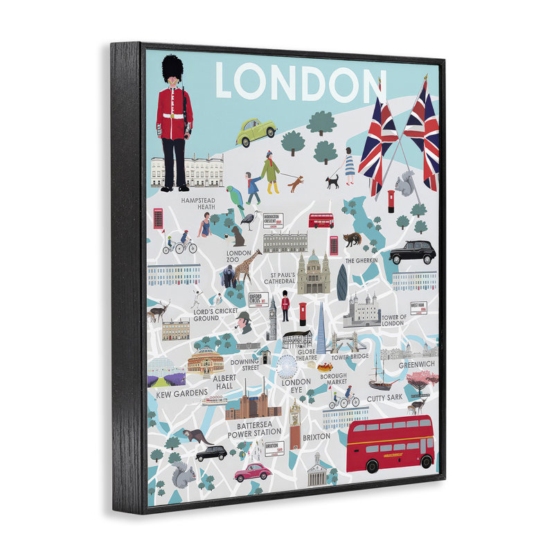 «London Landmark Map», estampe numérique encadrée par Betty Boynes bg-829, Giclée encadrée noir minuit, H 14 po x l 11 po