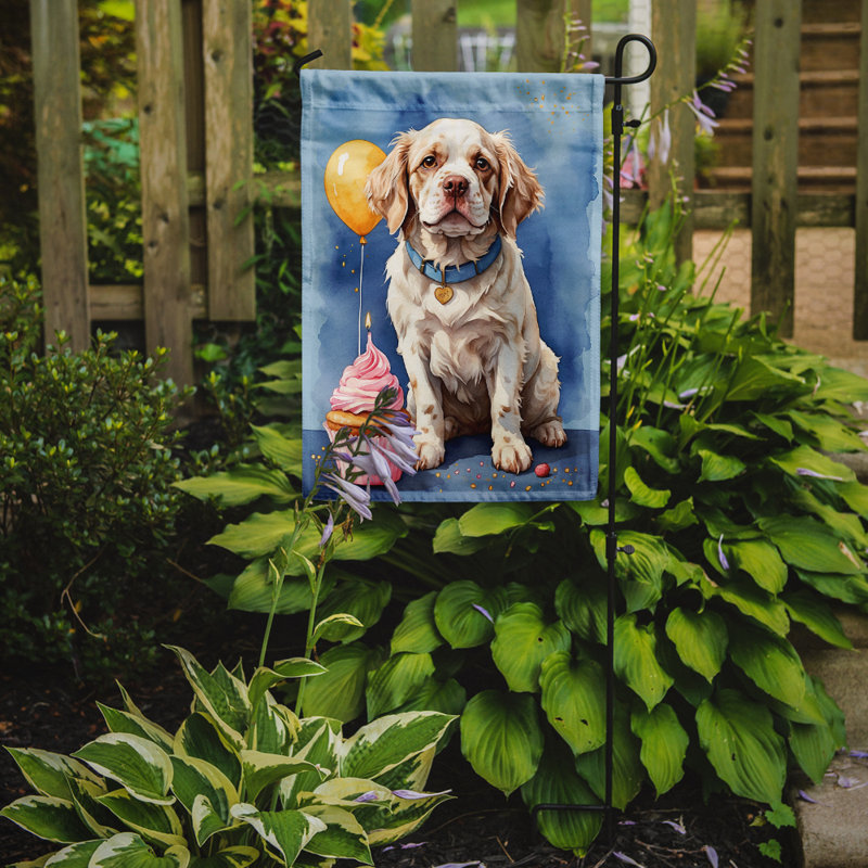 Drapeau de jardin «Happy Birthday», Épagneul clumber