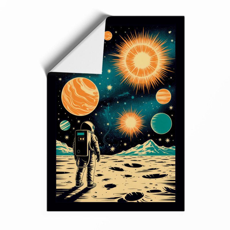 Astronaut in Space Retro - Framed Print, Unframed, A3 - 42.0 x 29.7 cm