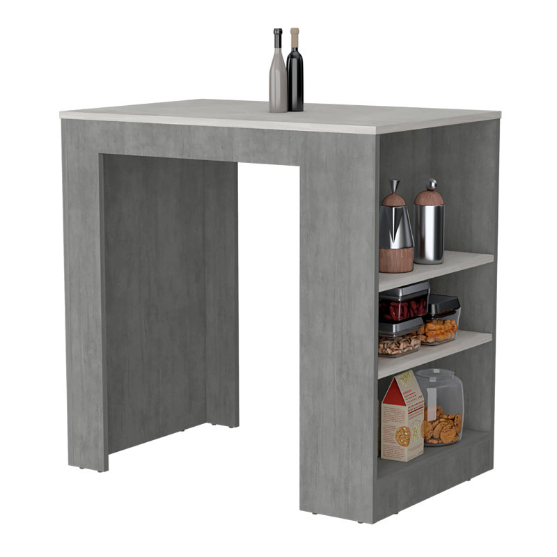 Portree Kitchen Island With 3-Side Shelves, Gray