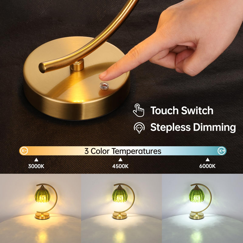 Lampe de table tulipe, lampe de table à contrôle tactile sans fil 5200 mah avec 3 couleurs de temps et gradation continue, lampe de table à pile rechargeable (tulipe verte)