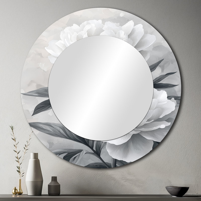 Monochrome Soft Focus Peonies I - Floral Mirror For Wall Art Decor - Printed On Metal, 36" x 36"