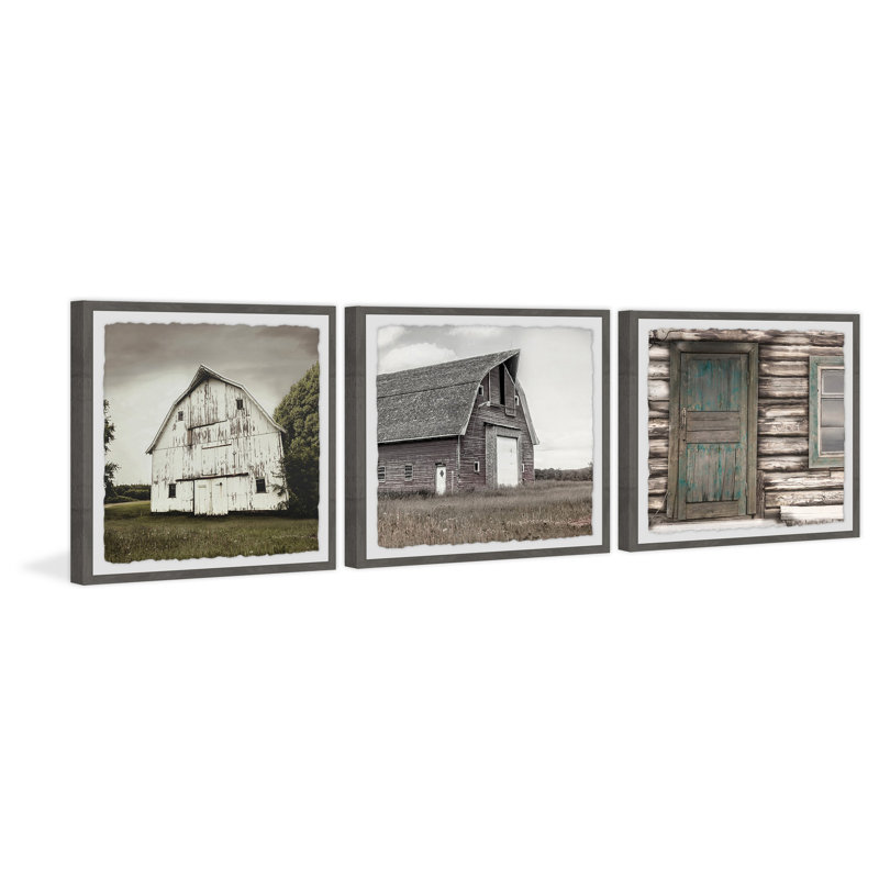 " Barn Houses III Triptych " 3 - Pieces, 12" H x 12" W x 1.5" L
