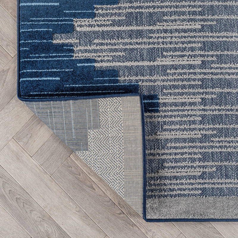 Geometric Navy/Blue Indoor/Outdoor High-Low Area Rug, Rectangle 6'7" x 9'