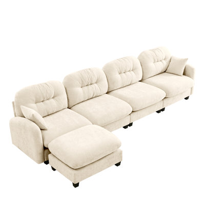 Modular Sectional L Shaped Couch With Ottoman,Soft Chenille Fabric,Ergonomic Design,Tufted Cushion Backrest Design,High Quality Wooden Base Easy Install,Fits Bedrooms Living Rooms Reading Nooks,Beige