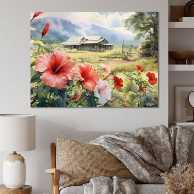 «Pink Green Hibiscus Harmony I» sur toile