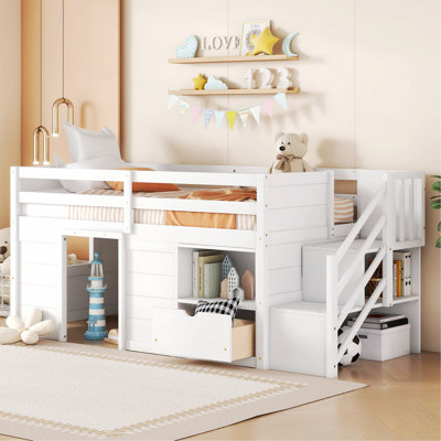 Modern Bed Frame For Bedroom, Guest Room, Loft Bed With Drawer And Shelves, Bedroom Bed Frame For Home