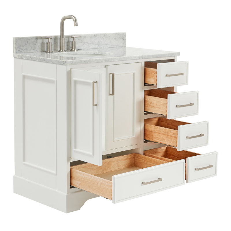 Ensemble de meuble-lavabo simple 37 po avec plateau Abita, Left, Ovale, Bleu minuit
