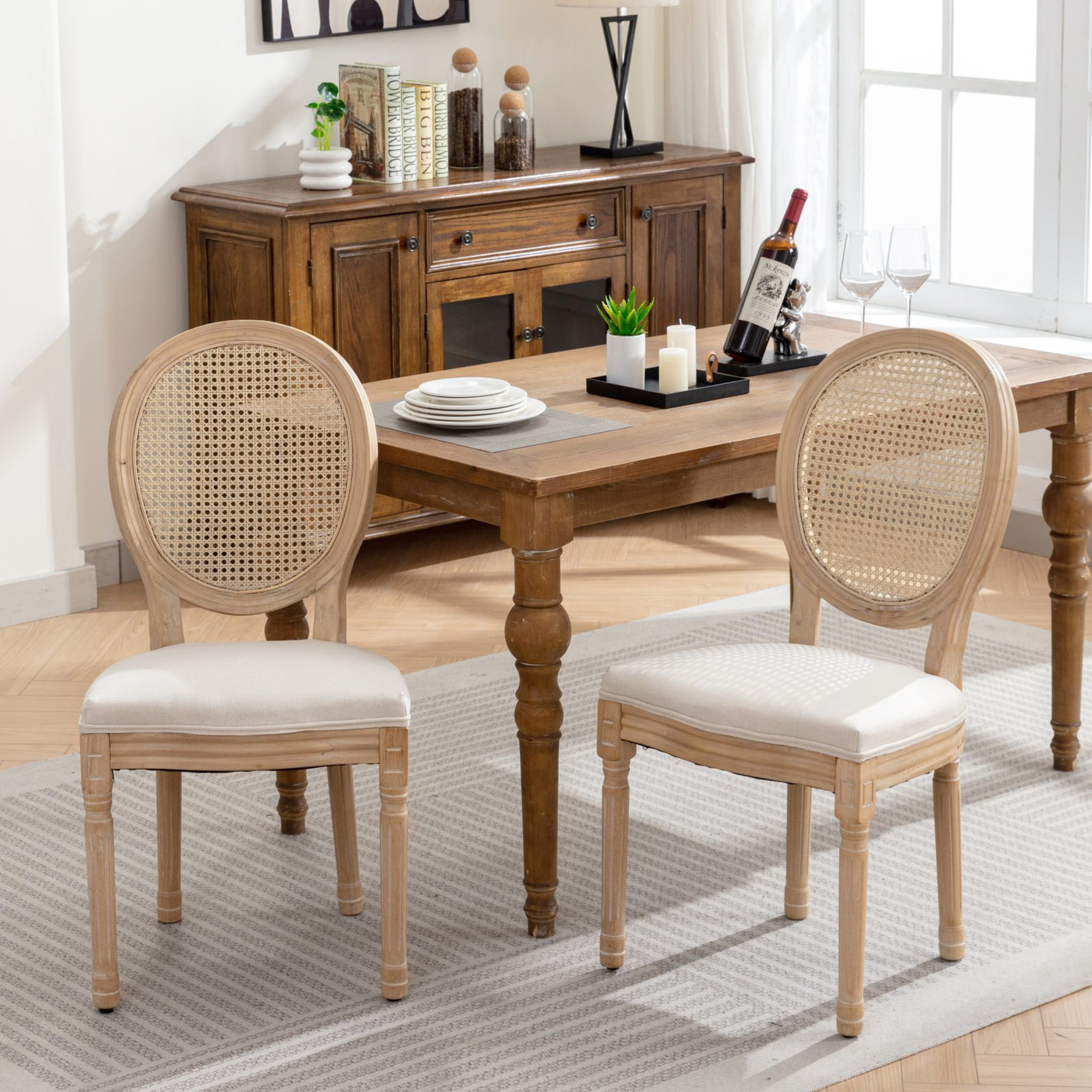 One Allium Way Stylish Solid Wood Dining Chairs, Linen Upholstery, Back ...