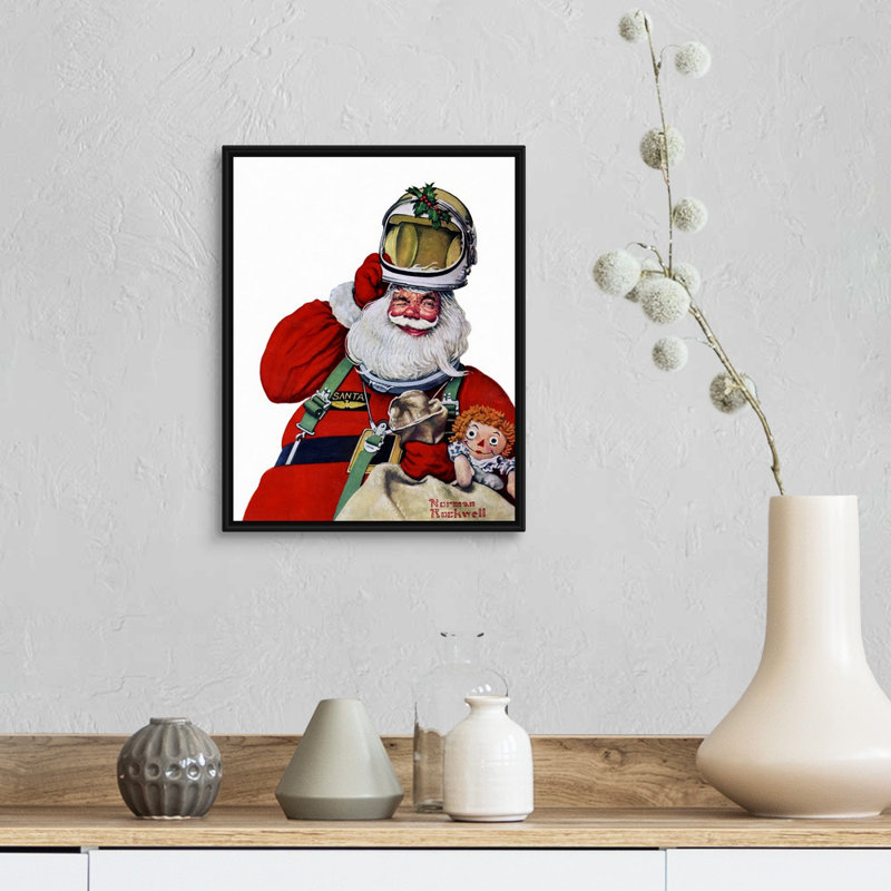 Space Space Santa, art mural sur toile, H 16 po x l 13 po x P 1,75 po, Cadre flottant noir