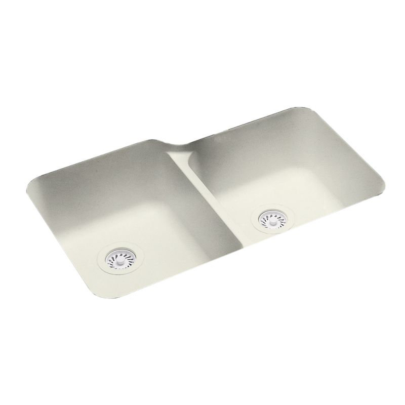 33'' L Double Bowl Solid Surface Kitchen Sink, Bisque