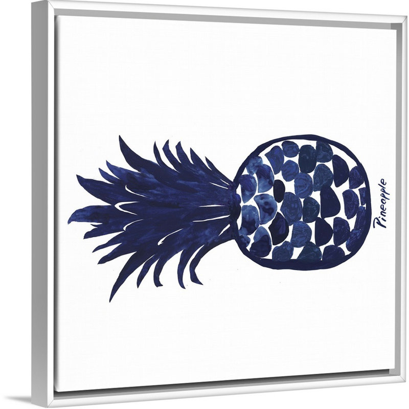 «Indigo Pineapple» par Aimee Wilson, reproduction sur toile, 32" H x 32" W x 1.75" D, Cadre blanc