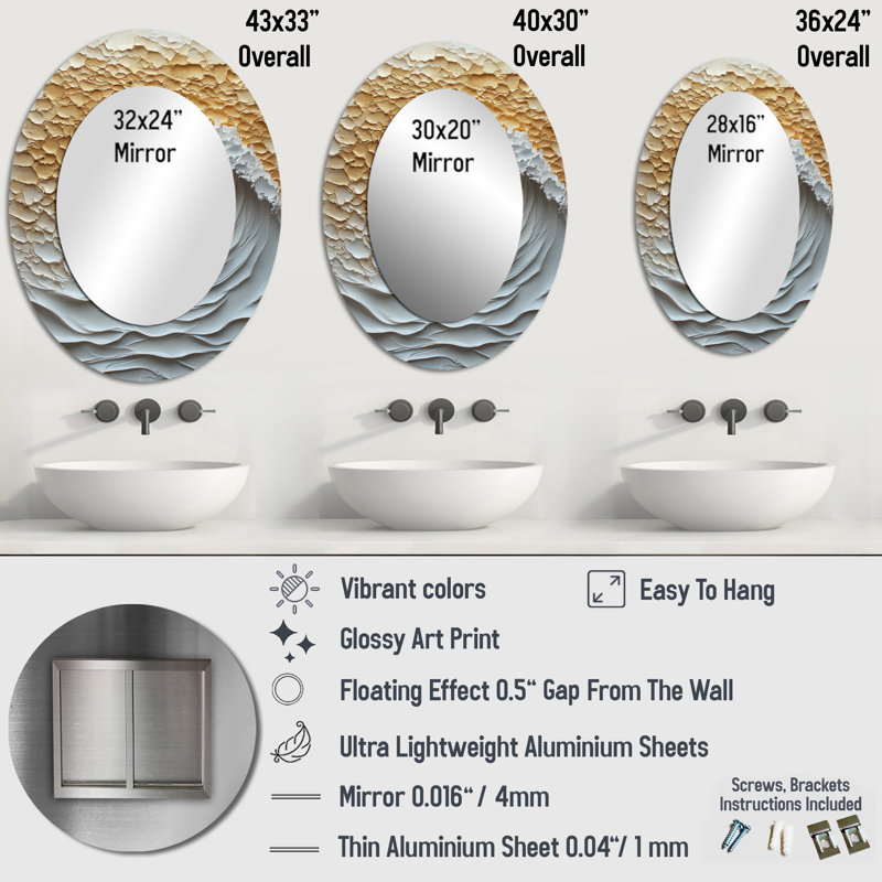 Miroir mural ovale beige et blanc, 40 po x 30 po