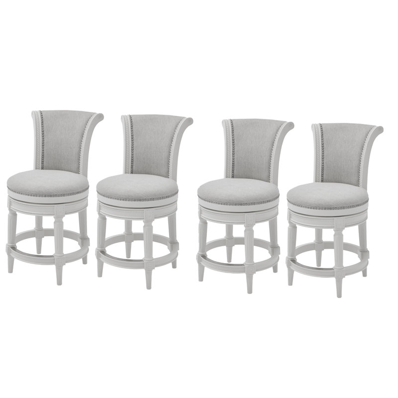 Tabouret de bar pivotant en bois massif Ted, Alabaster White Polyester, 4, Tabouret de comptoir (siège d'une hauteur de 26 p