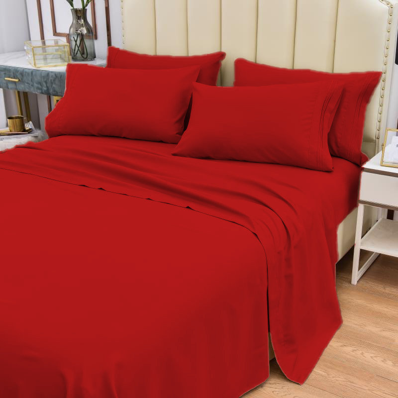 Premium Rayon From Bamboo 6 Pc Sheet Set With Deep Pockets, Cooling, Red, Twin Sheet Set with 2 Pillowcases