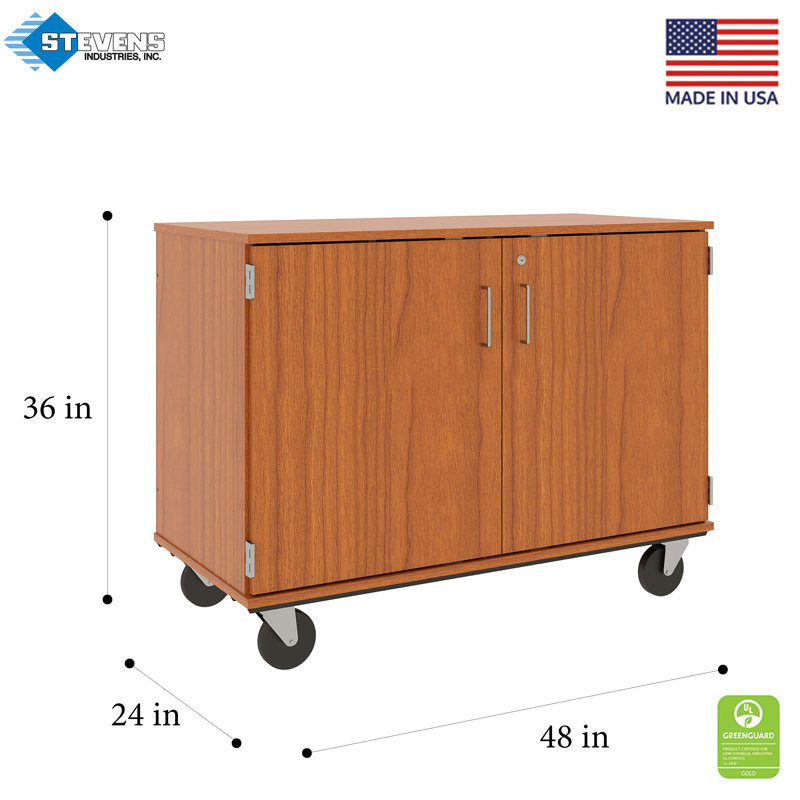 Armoire de rangement mobile à 4 compartiments avec portes verrouillables, Cerisier