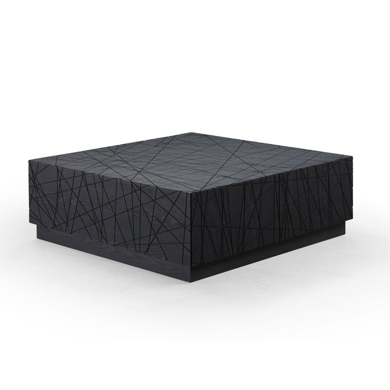 Table basse de 39 po avec rangement, placage de chêne noir, design carré moderne