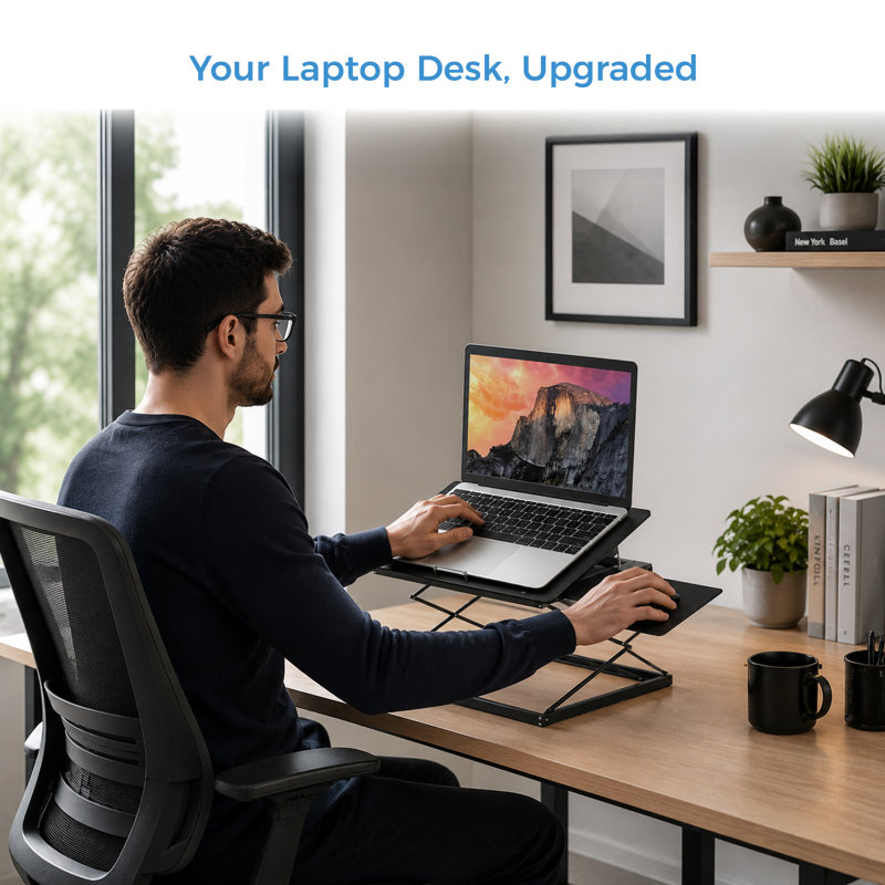 CD4 Adjustable Standing Desk Converter for Laptops with 4 Heights, Tilting Platform and Level Mouse Pad, Black