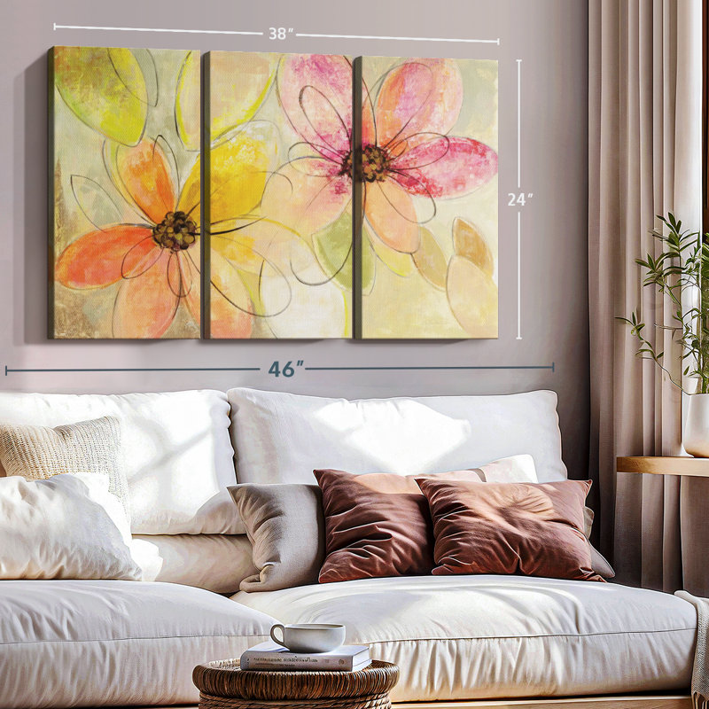 «Neon Floral I» sur toile, H 24 po x l 38 po x P 1,25 po