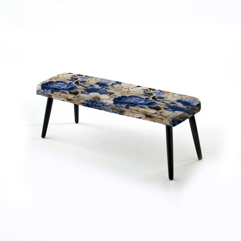 Banc bleu rembourré à motif floral victorien III - Blue Renaissance Florals
